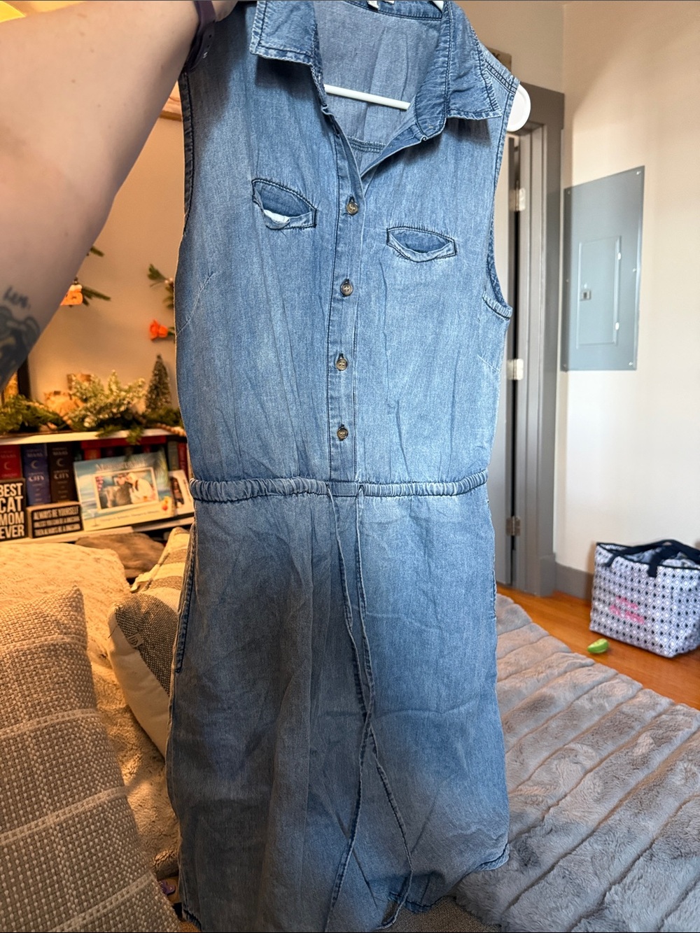 Charlotte Russe Light Blue Denim Sleeveless Button Front Dress